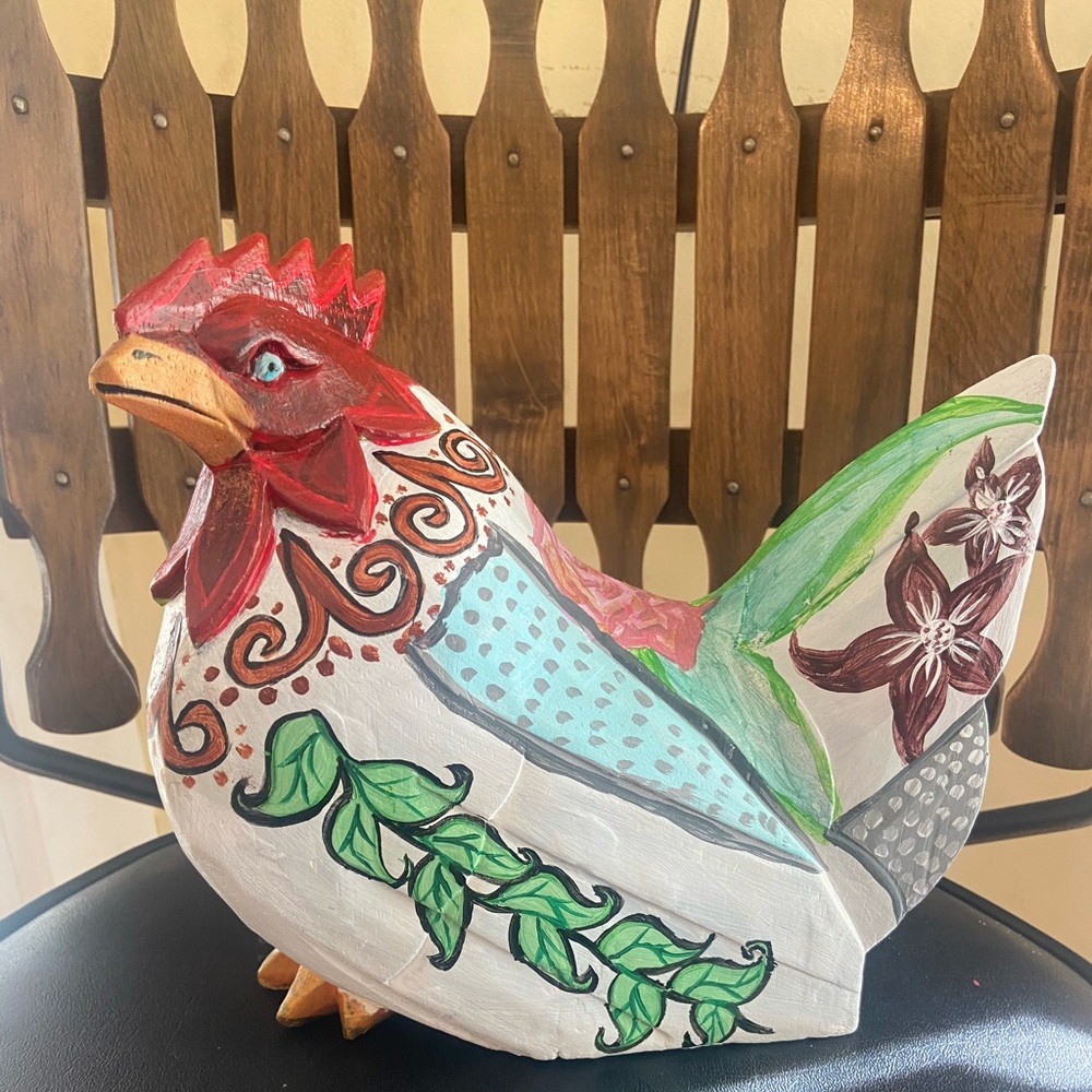 Handpainted Whimsical Multicolor Chicken Figurine